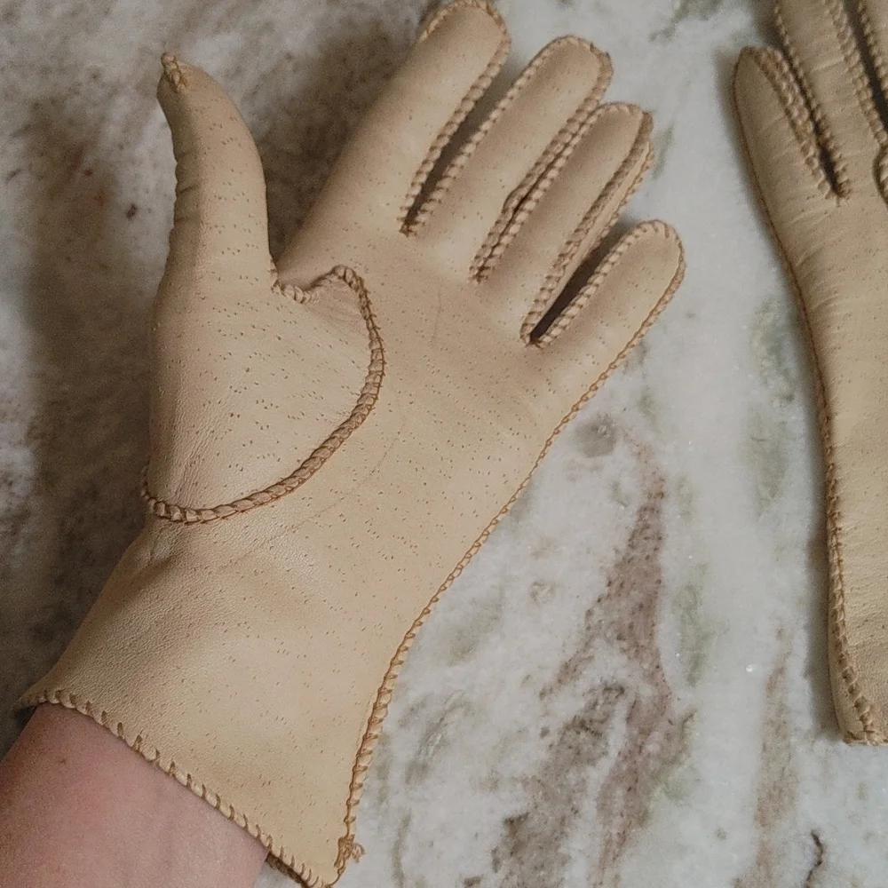 Vintage The Deerskin Trading Post Leather Tan Gloves Size 6.5